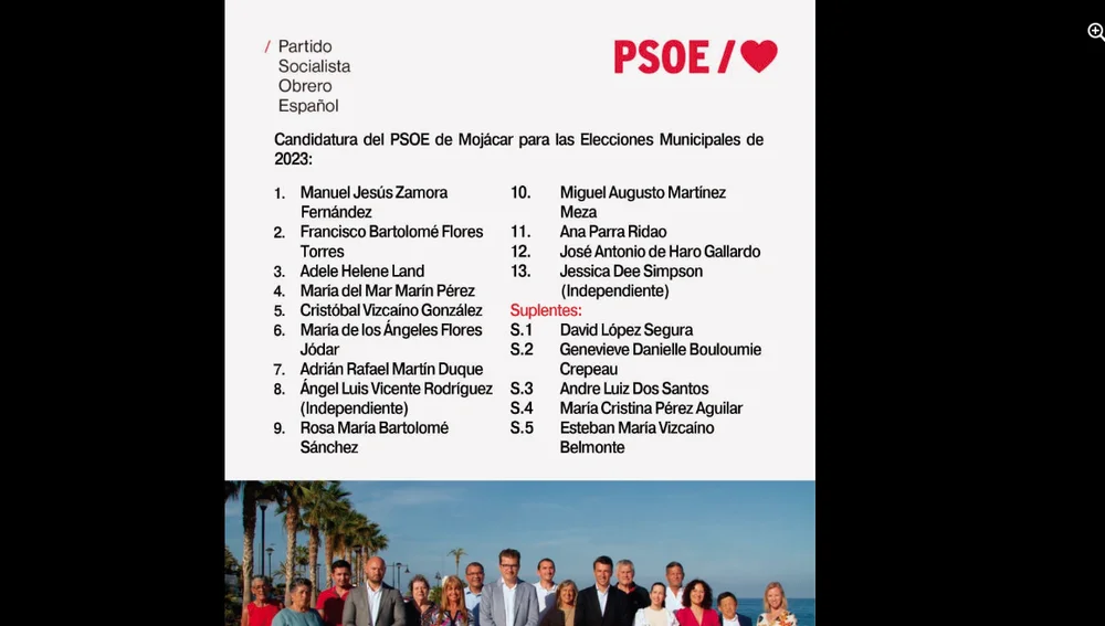 Lista del PSOE para las elecciones del 28M en Mojácar/ Facebook PSOE de Mojácar