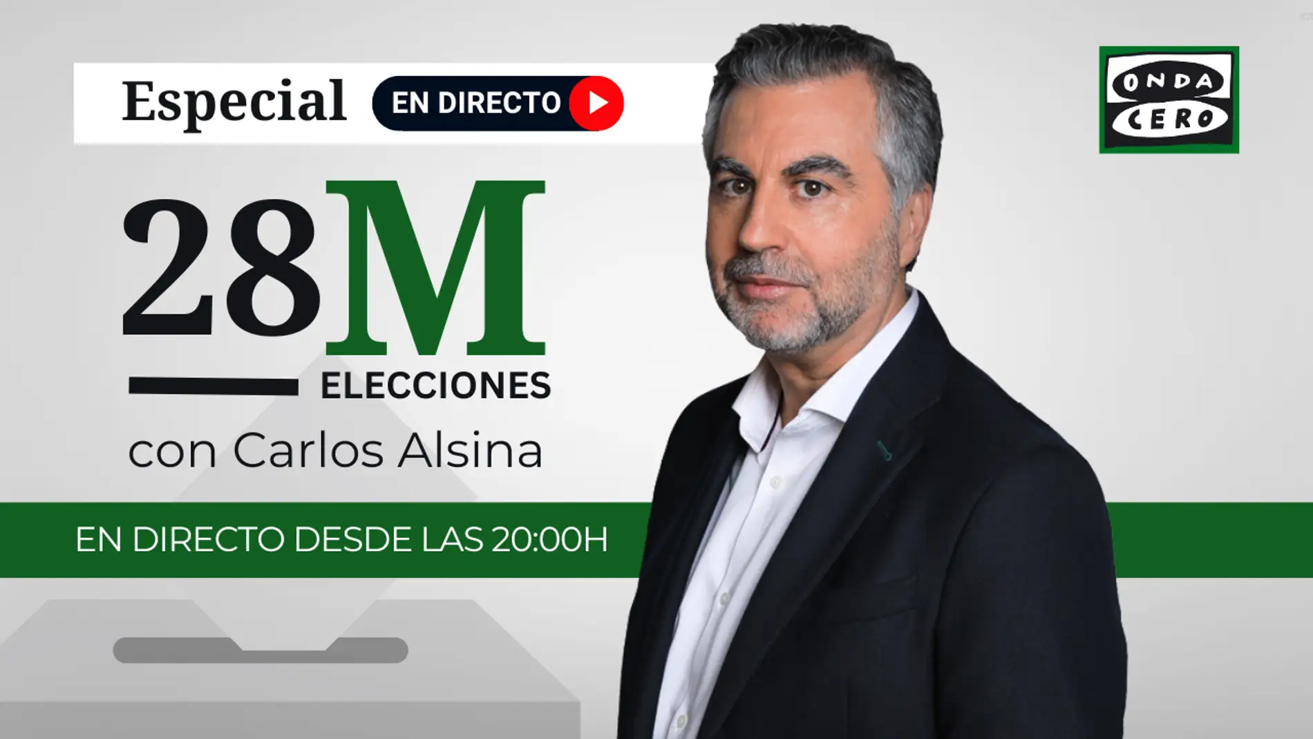 Carlos Alsina se pone este domingo al frente del especial informativo ’Elecciones 28M’ en Onda Cero