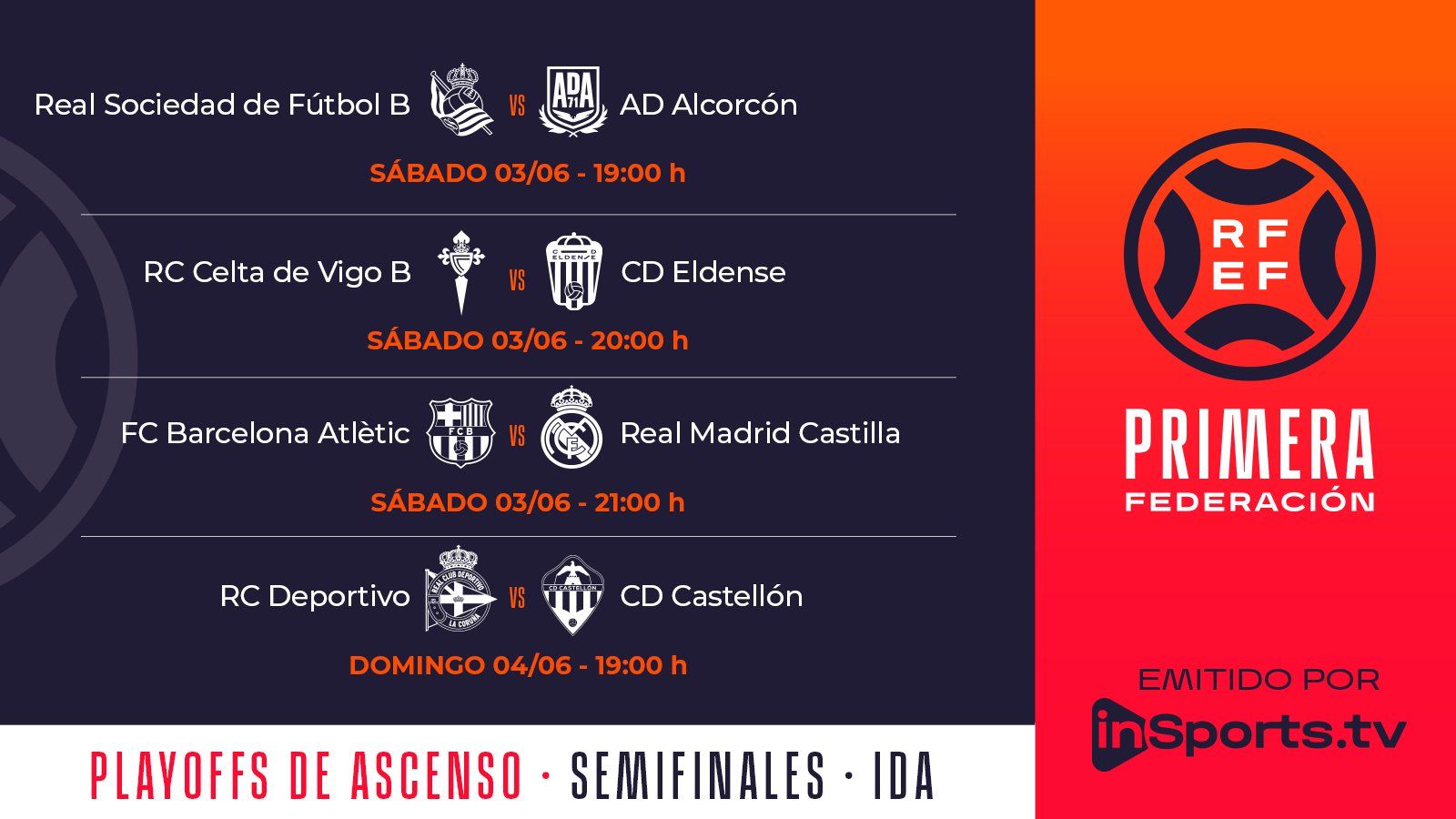 Conoce día y hora de las semifinales (ida) del play off de ascenso a Segunda División Conoce día y hora de las semifinales (ida) del play off de ascenso a Segunda División