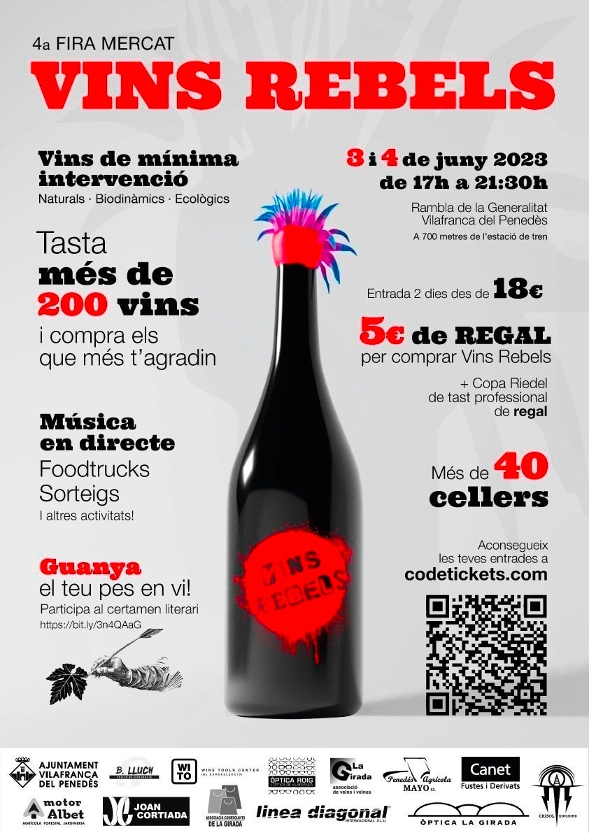 Una cinquantena de cellers i més de 250 vins de mínima intervenció a la 4a edició de la Fira Mercat Vins Rebels de Vilafranca Una cinquantena de cellers i més de 250 vins de mínima intervenció a la 4a edició de la Fira Mercat Vins Rebels de Vilafranca