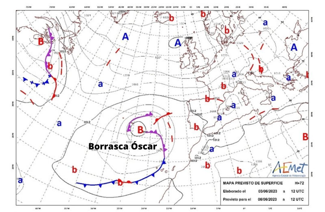 La borrasca Oscar impacta el martes sobre el archipiélago La borrasca Oscar impacta el martes sobre el archipiélago