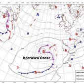 Mapa meteorológico de la Borasca Oscar  sobre Canarias