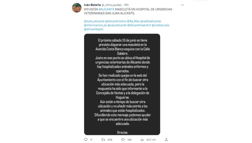 Campaña en redes sociales para cambiar la ubicación de la mascletá.