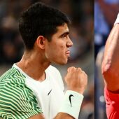 El tenista español Carlos Alcaraz y el tenista serbio Novak Djokovic