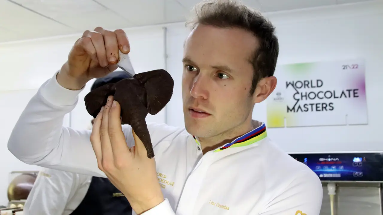 Lluc Crusellas elabora un elefant de xocolata Lluc Crusellas elabora un elefant de xocolata