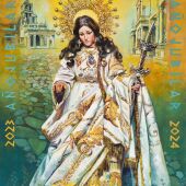Una composición de Santa Eulalia presidiendo los Caminos Eulalienses hacia el Hornito centra el cartel del Año Jubilar Eulaliense pintado por Nuria Barrera