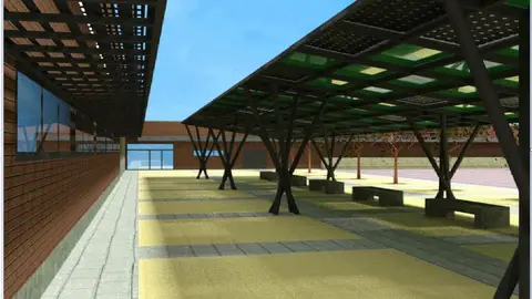 Simulación de la pérgola solar del colegio municipal de Benimaclet pérgolas