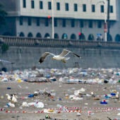 Imagen de basura en una playa de A Coruña después de la Noche de San Juan