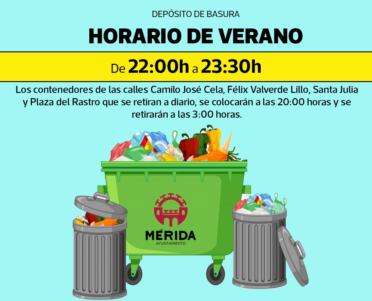 Entra en vigor el horario de verano de recogida de residuos y depósito en los contenedores Entra en vigor el horario de verano de recogida de residuos y depósito en los contenedores