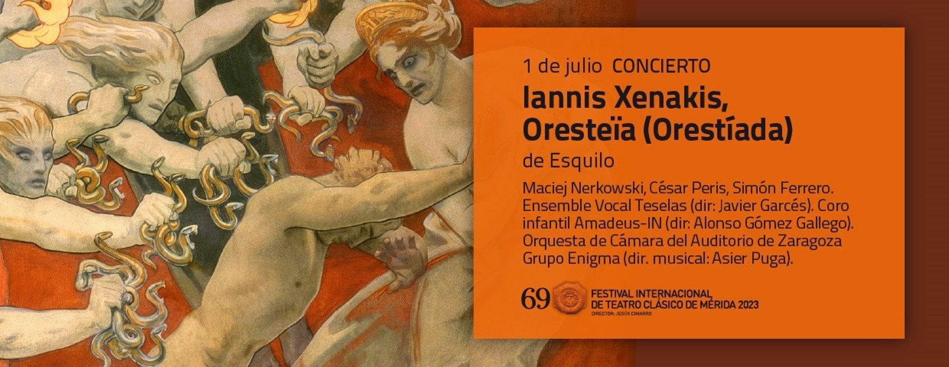 Un concierto sobre la "Oresteïa" dará inicio el sábado 1 de julio a la 69 edición del Festival Internacional de Teatro Clásico de Mérida Un concierto sobre la "Oresteïa" dará inicio el sábado 1 de julio a la 69 edición del Festival Internacional de Teatro Clásico de Mérida