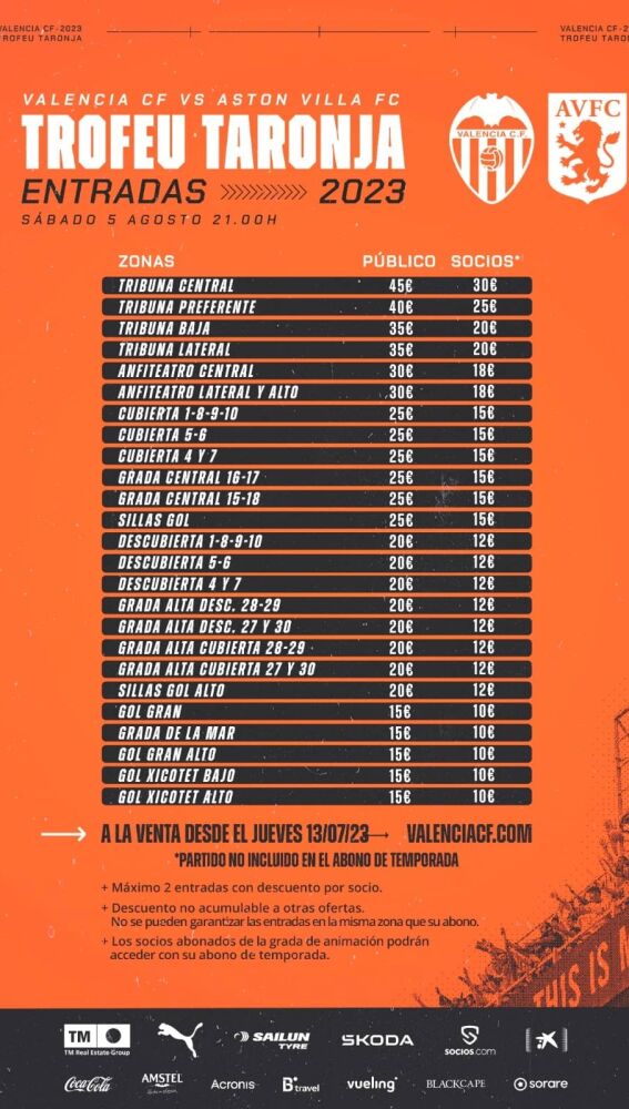 Precio de las entradas del Trofeo Naranja