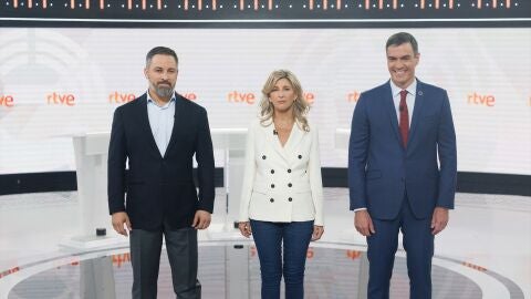 Abascal, D&iacute;az y S&aacute;nchez antes del debate electoral en RTVE