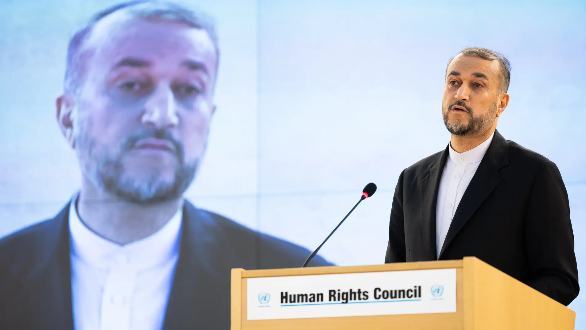 Hossein Amir-Abdollahian, ministro de Exteriores iraní, el pasado febrero durante un discurso en las Naciones Unidas.