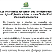 Nota emitida por los Colegios de Veterinarios de CLM ante la Fiebre Hemorrágica Epizoótica Nota emitida por los Colegios de Veterinarios de CLM ante la Fiebre Hemorrágica Epizoótica
