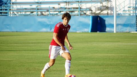 Marc Baró, jugador del Real Murcia en pretemporada. Agosto 2023