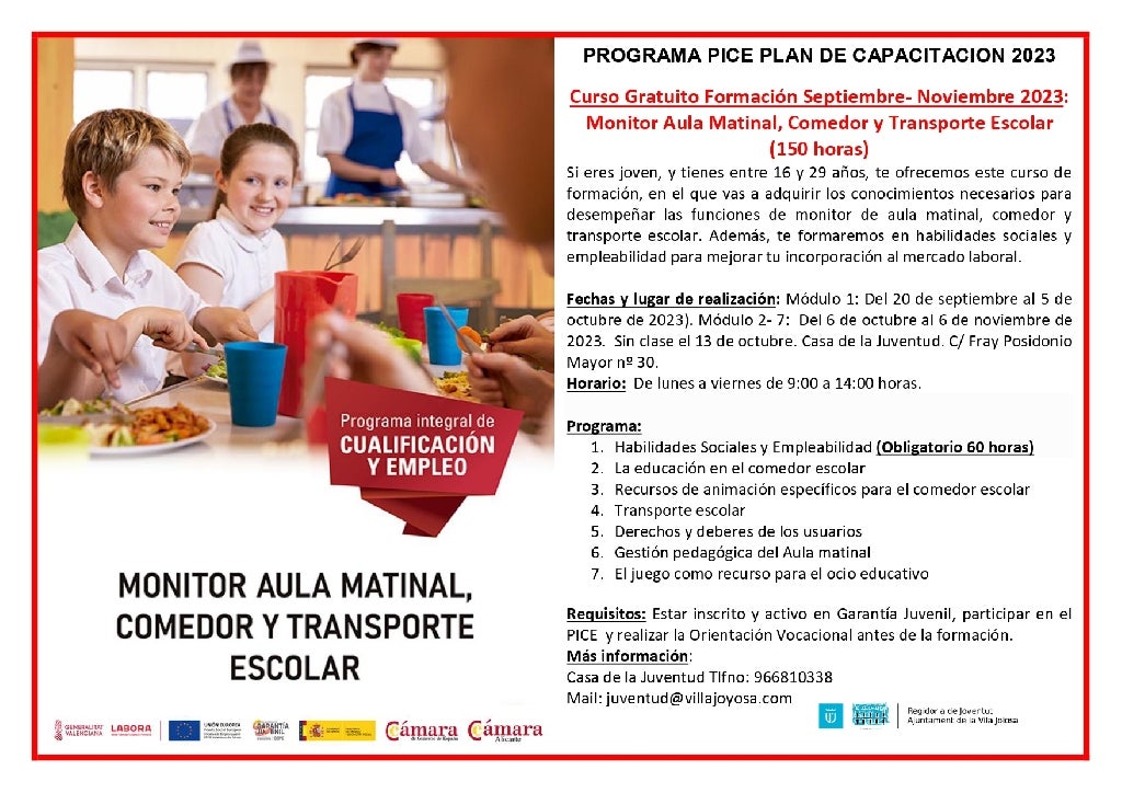 La Vila organiza cursos de monitor de comedor y transporte escolar La Vila organiza cursos de monitor de comedor y transporte escolar