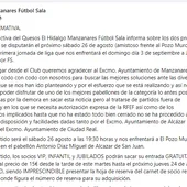 Nota de prensa del Manzanares F.S. Nota de prensa del Manzanares F.S.