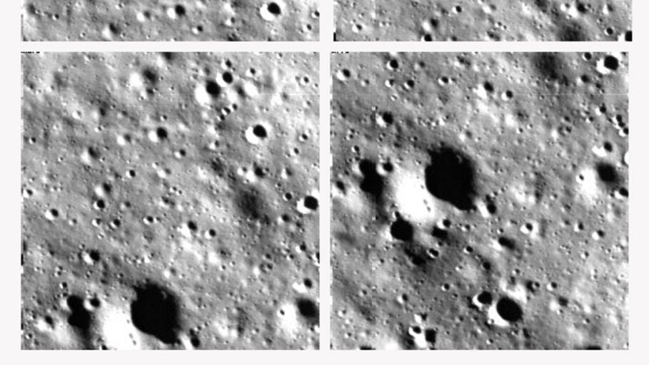 Im&aacute;genes de la Luna tomadas durante la etapa de alunizaje de su misi&oacute;n espacial Chandrayaan-3 en el polo sur de la Luna