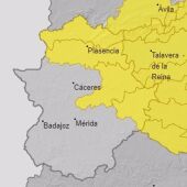 Avisos amarillos por fuertes lluvias y tormentas este sábado en el norte y el este de Extremadura