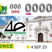 El cupón de la ONCE del 4 de septiembre dedicado a La Asamblea de Extremadura por el 40 aniversario del Estatuto de Autonomía