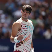Carlos Alcaraz durante su partido contra Evans en el US Open 2023 Carlos Alcaraz durante su partido contra Evans en el US Open 2023