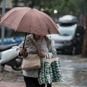 Una mujer protegiéndose de la lluvia con un paraguas