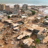 Vista aérea de la ciudad de Derna (Libia), tras el paso del ciclón Daniel