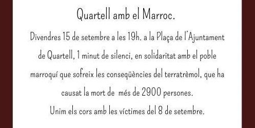 Quartell celebra un minuto de silencio por los afectados del terremoto de Marruecos Quartell celebra un minuto de silencio por los afectados del terremoto de Marruecos