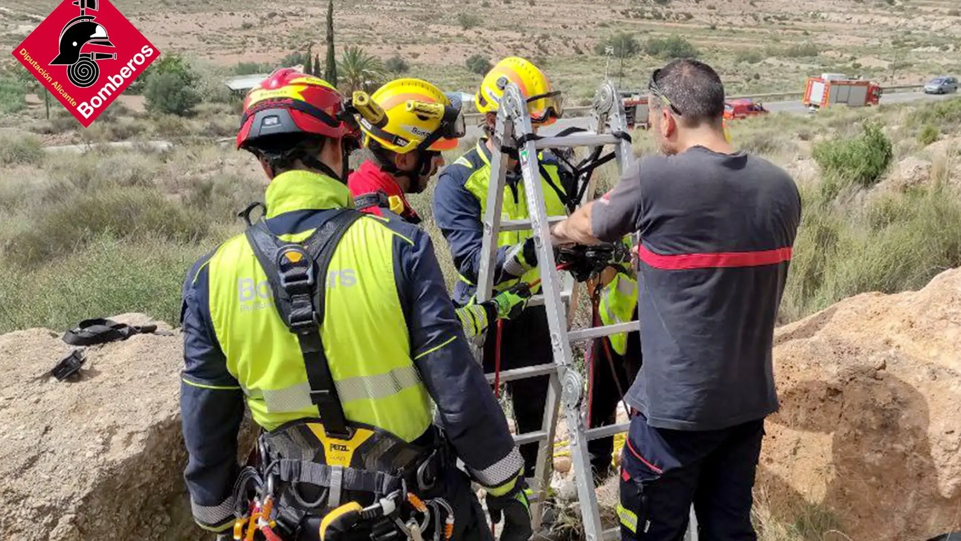 Los bomberos de Elda rescatan a un perro que había caído a un pozo de seis metros de profundidad en Novelda.