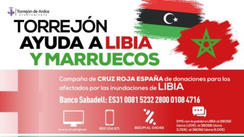 Cartel informativo de la ayuda para los damnificados de las cat&aacute;strofes de Libia y Marruecos