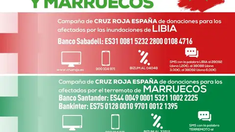 El Ayuntamiento de Torrejón de Ardoz dona 6.000 euros para ayudar a los damnificados de las catástrofes en Libia y Marruecos y llama a la solidaridad de sus vecinos Cartel informativo de la ayuda para los damnificados de las catástrofes de Libia y Marruecos