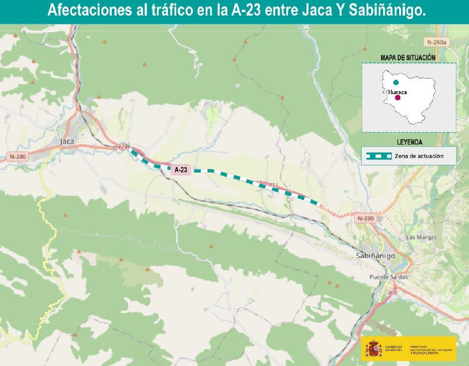 Corte de tráfico en la A-23 entre Jaca y Sabiñánigo a partir del martes 26 Corte de tráfico en la A-23 entre Jaca y Sabiñánigo a partir del martes 26
