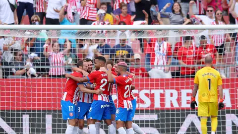 Los jugadores del Girona celebran su goleada al Mallorca Los jugadores del Girona celebran su goleada al Mallorca