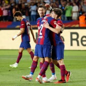 Los jugadores del Barça celebran su victoria ante el Celta