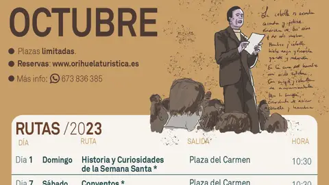 Turismo Orihuela organiza las rutas de octubre destacando la figura de Miguel Hernández y la Semana Santa Turismo Orihuela