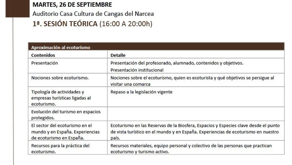 Programa para el 26 de septiembre