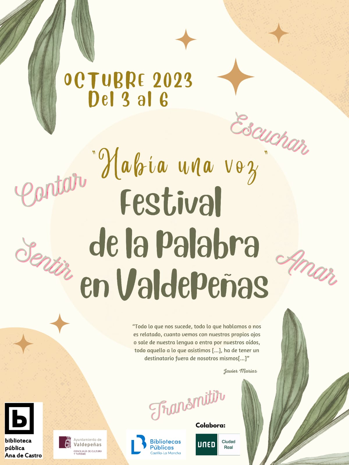 Festival de la Palabra en Valdepeñas, del 3 al 6 de octubre Festival de la Palabra en Valdepeñas, del 3 al 6 de octubre