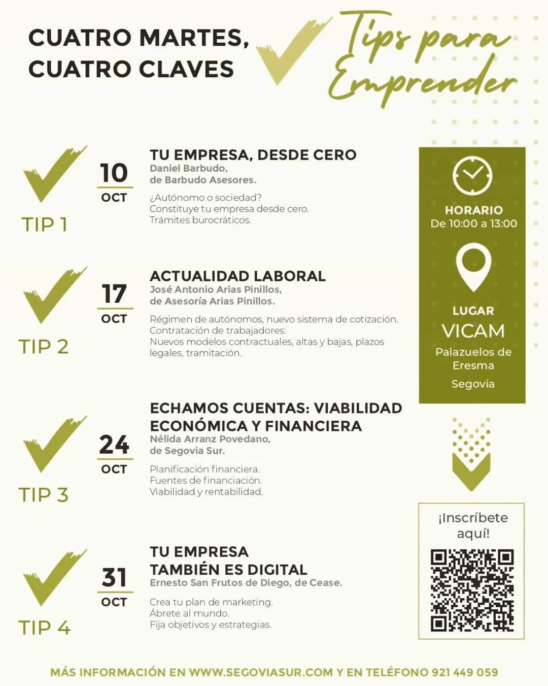 Segovia Sur presenta sus píldoras formativas para los cuatro próximos martes de octubre Segovia Sur presenta sus píldoras formativas para los cuatro próximos martes de octubre