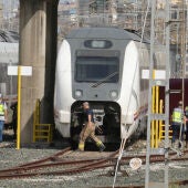La policía, bomberos y la UME, despliegan el dispositivos para sacar el cadáver de Alvaro Prieto entre dos trenes cerca de la estación de Santa Justa