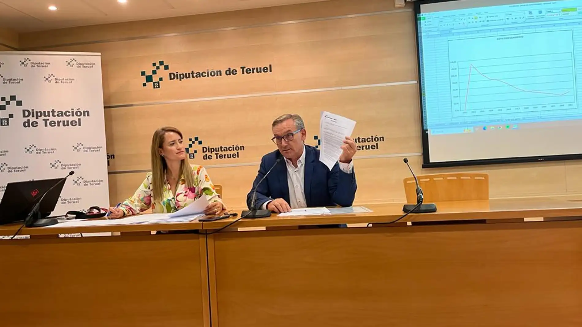 Yolanda Sevilla y Joaquín Juste en la rueda de prensa de balance de los primeros 100 días en la Diputación