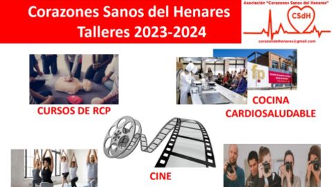 Cartel de los talleres de la Asociaci&oacute;n Corazones Sanos del Henares para la temporada 2023-2024