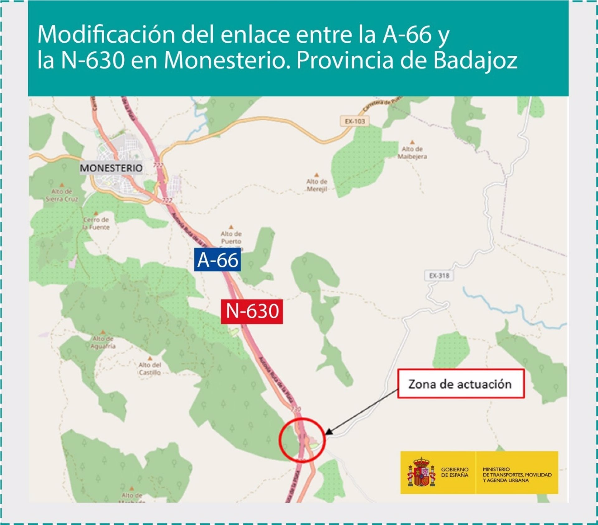 Aprobado definitivamente el proyecto de trazado que modifica el enlace entre la A-66 y la N-630, en Monesterio Aprobado definitivamente el proyecto de trazado que modifica el enlace entre la A-66 y la N-630, en Monesterio