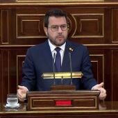 Pere Aragonés, durante su intervención en el Senado