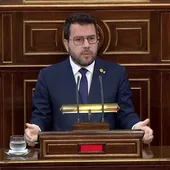 Pere Aragonés, durante su intervención en el Senado Pere Aragonés, durante su intervención en el Senado