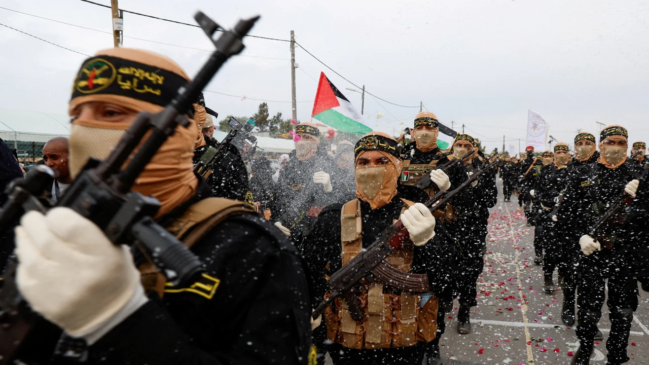 Milicianos de la Yihad Islámica Palestina en un desfile en Gaza