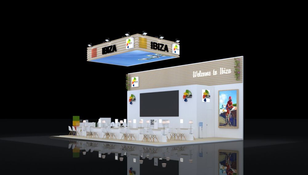 Recreación del stand de algo más de 110 metros cuadrados que tendrá Ibiza en Londres. 