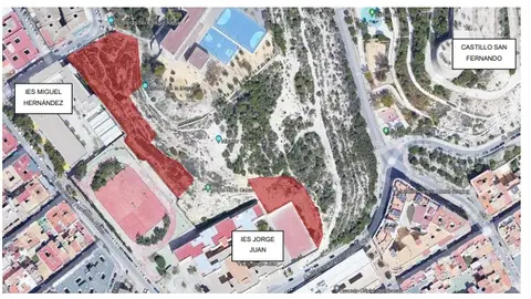 Área de actuación en el Monte Tossal de Alicante Área de actuación en el Monte Tossal de Alicante