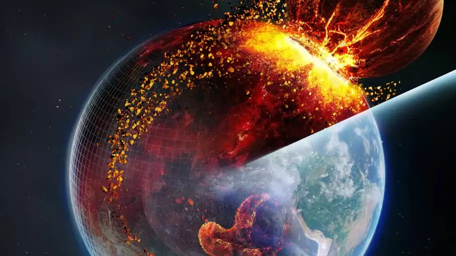 El gran choque entre el protoplaneta Theia y la Tierra primigenia –Gaia– hace unos 4.500 millones de años podría haber formado distintas regiones en el manto terrestre El gran choque entre el protoplaneta Theia y la Tierra primigenia –Gaia– hace unos 4.500 millones de años podría haber formado distintas regiones en el manto terrestre