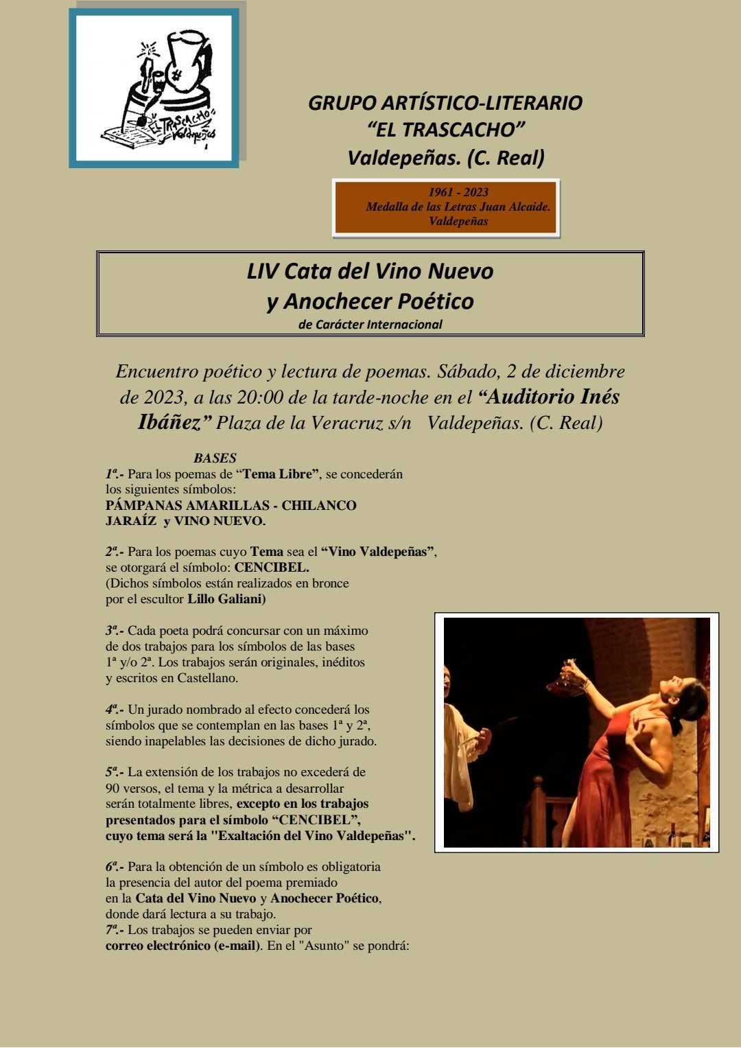Se prepara el certamen poético internacional de la LIV Cata del Vino Nuevo y Anochecer Poético Se prepara el certamen poético internacional de la LIV Cata del Vino Nuevo y Anochecer Poético