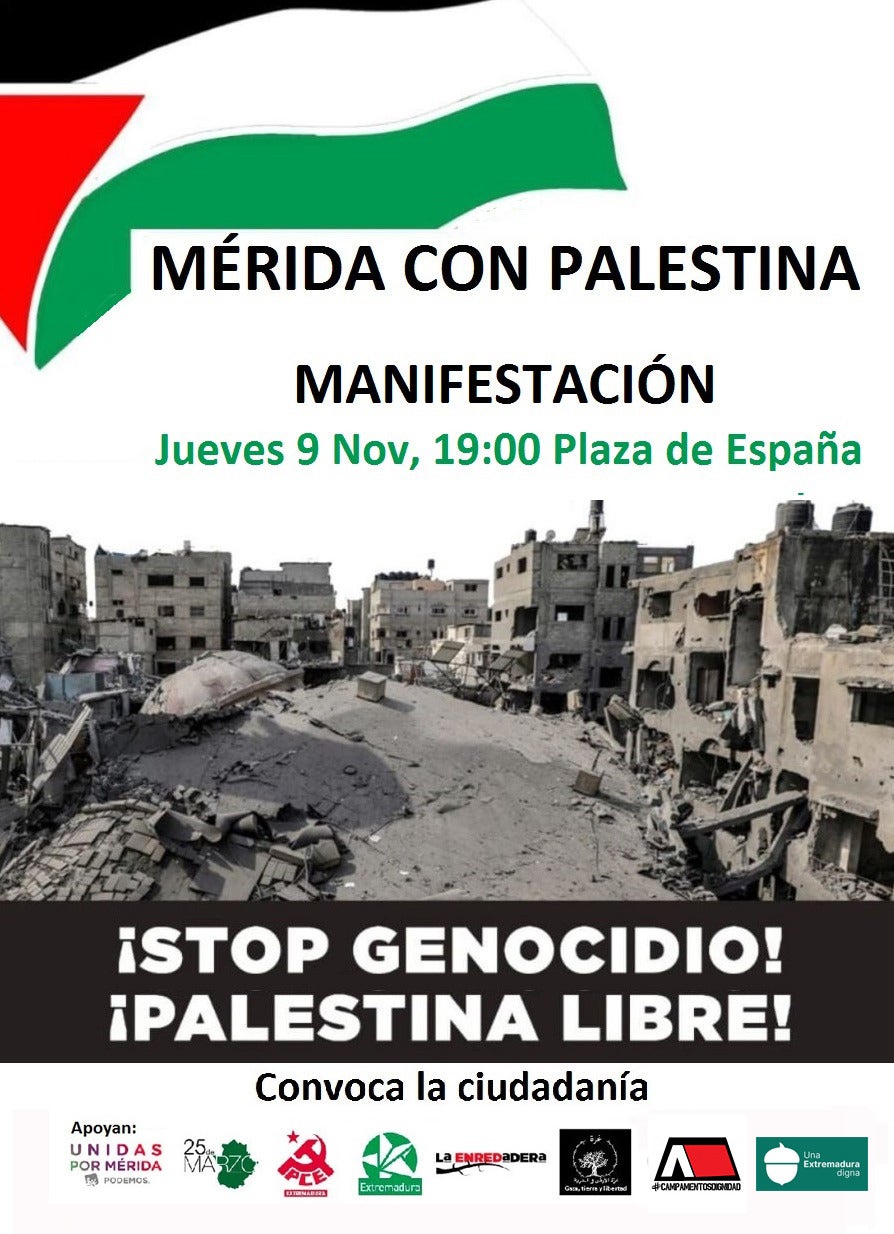 La capital extremeña acogerá en la tarde de este jueves una manifestación en favor del pueblo Palestino La capital extremeña acogerá en la tarde de este jueves una manifestación en favor del pueblo Palestino